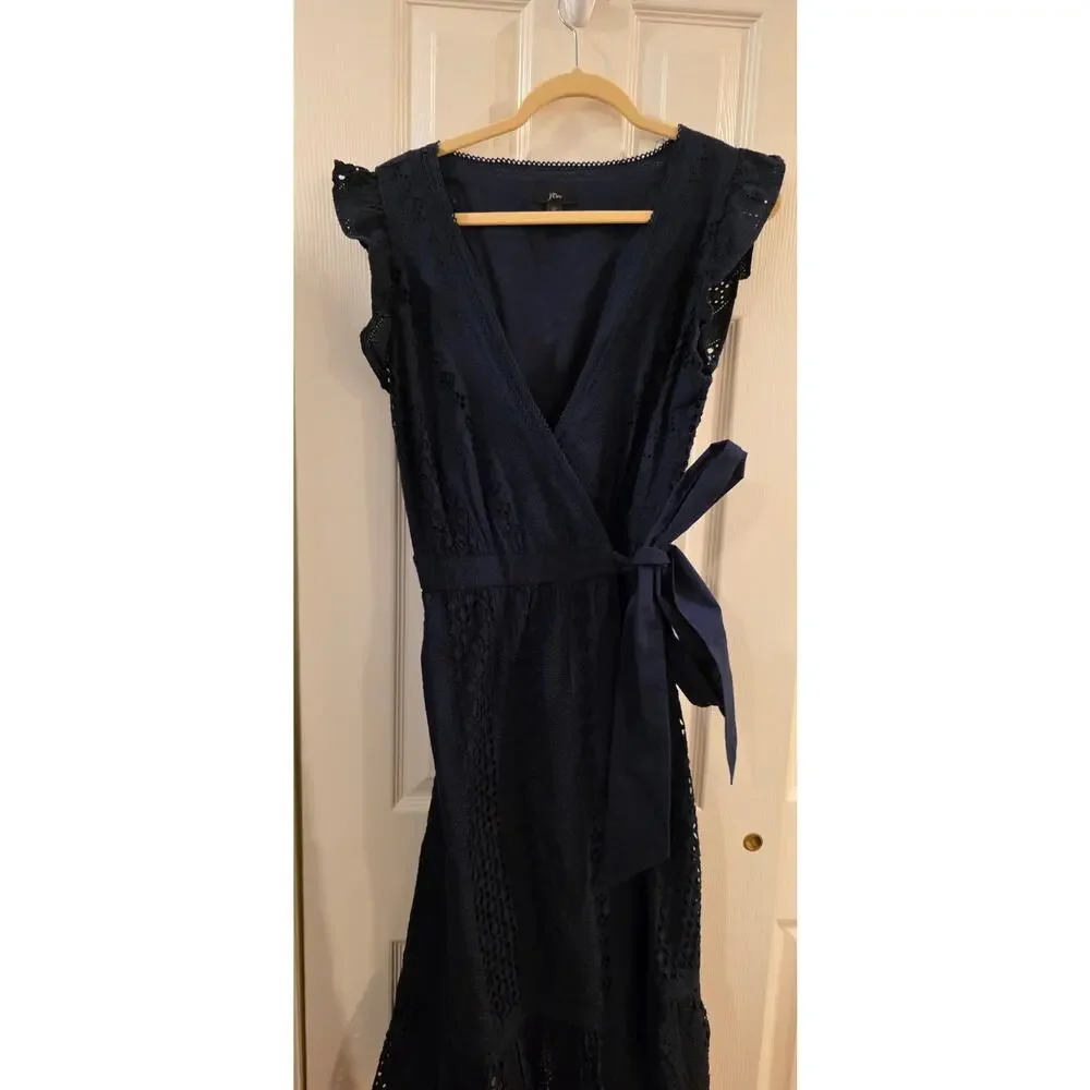 J Crew Navy Blueall Over Eyelet Wrap Dress Size 12